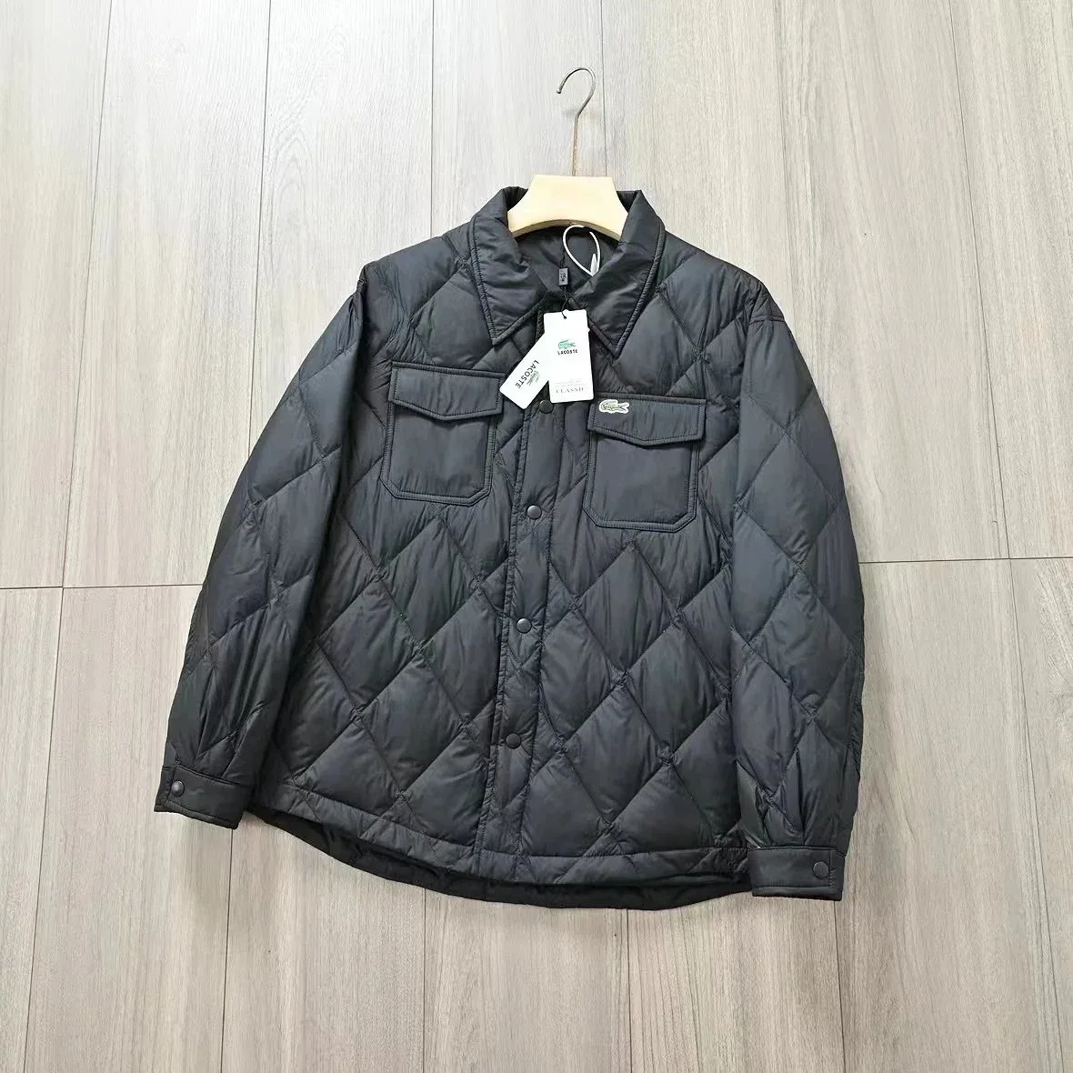 Lacoste Diamond Quilted Black Coat