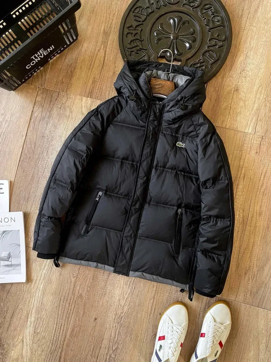Lacoste Black Puffer Parka with收口袖
