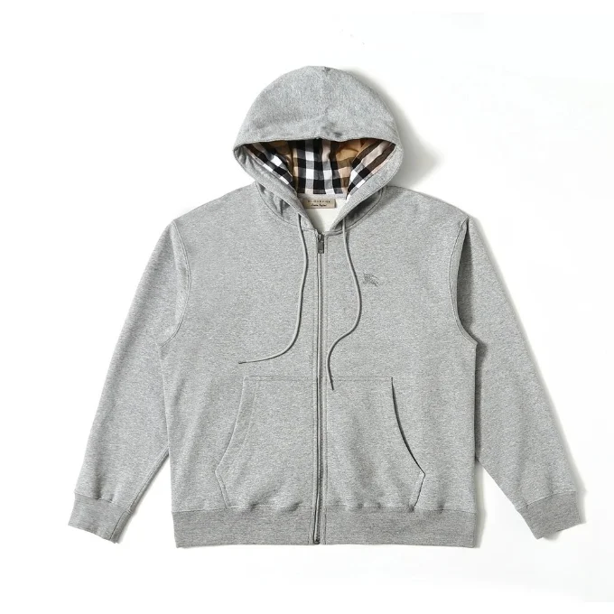 Burberry Grey Classic Hoodie with Check Lining
