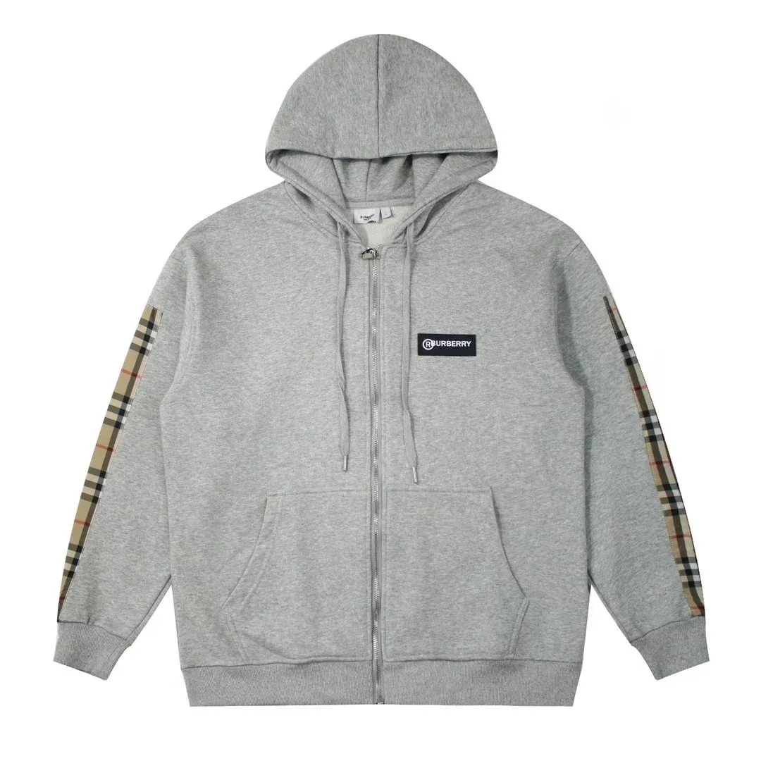 Burberry Grey Check Sleeve Zip-Up Hoodie
