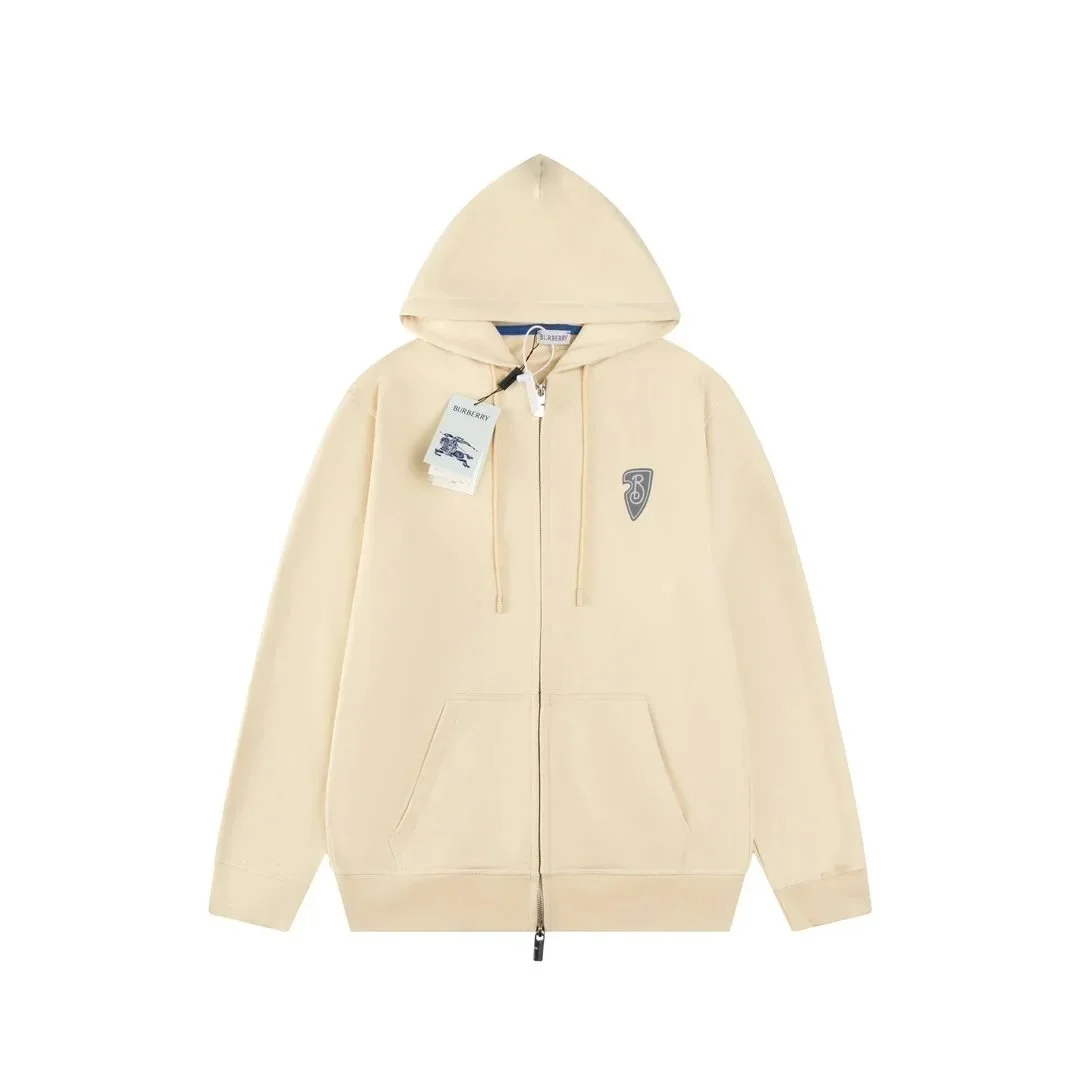 Burberry Beige Zip-Up Hoodie with Embroidered Logo