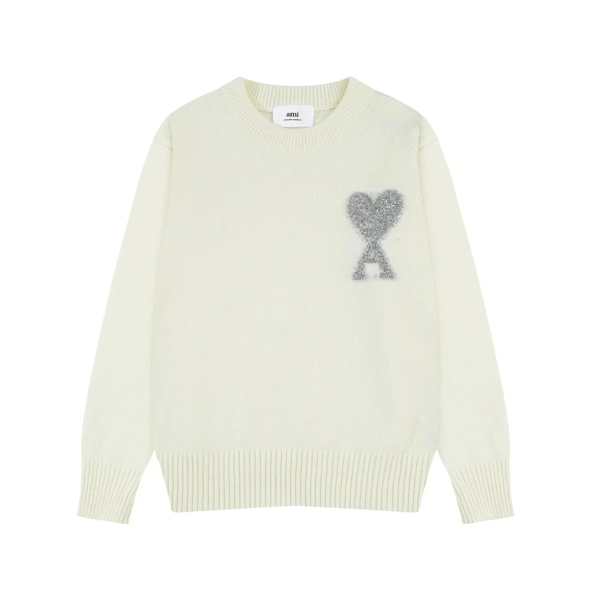 AMI 8146 Silver Heart Round Neck Sweater