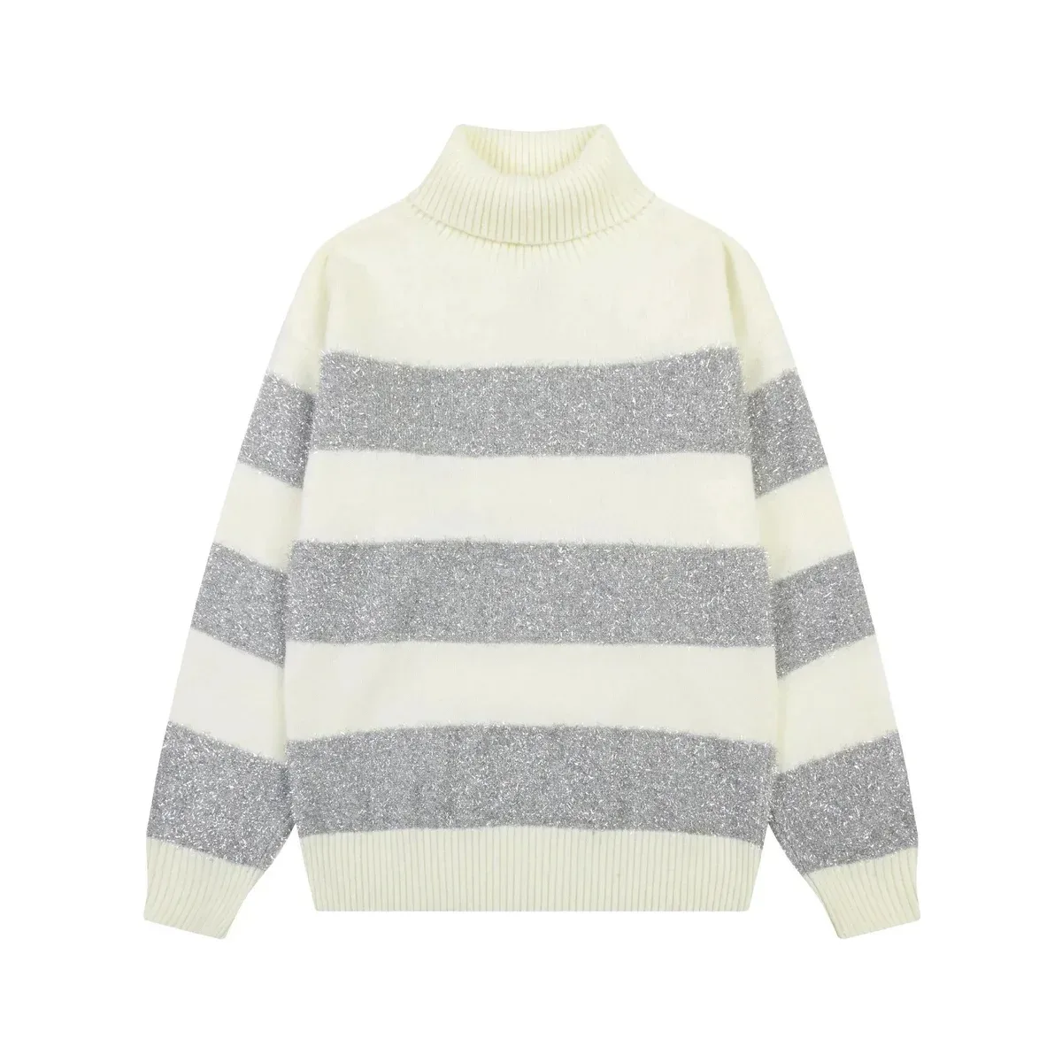 Striped High-Neck Knit Sweater 8150高领条纹 Tops