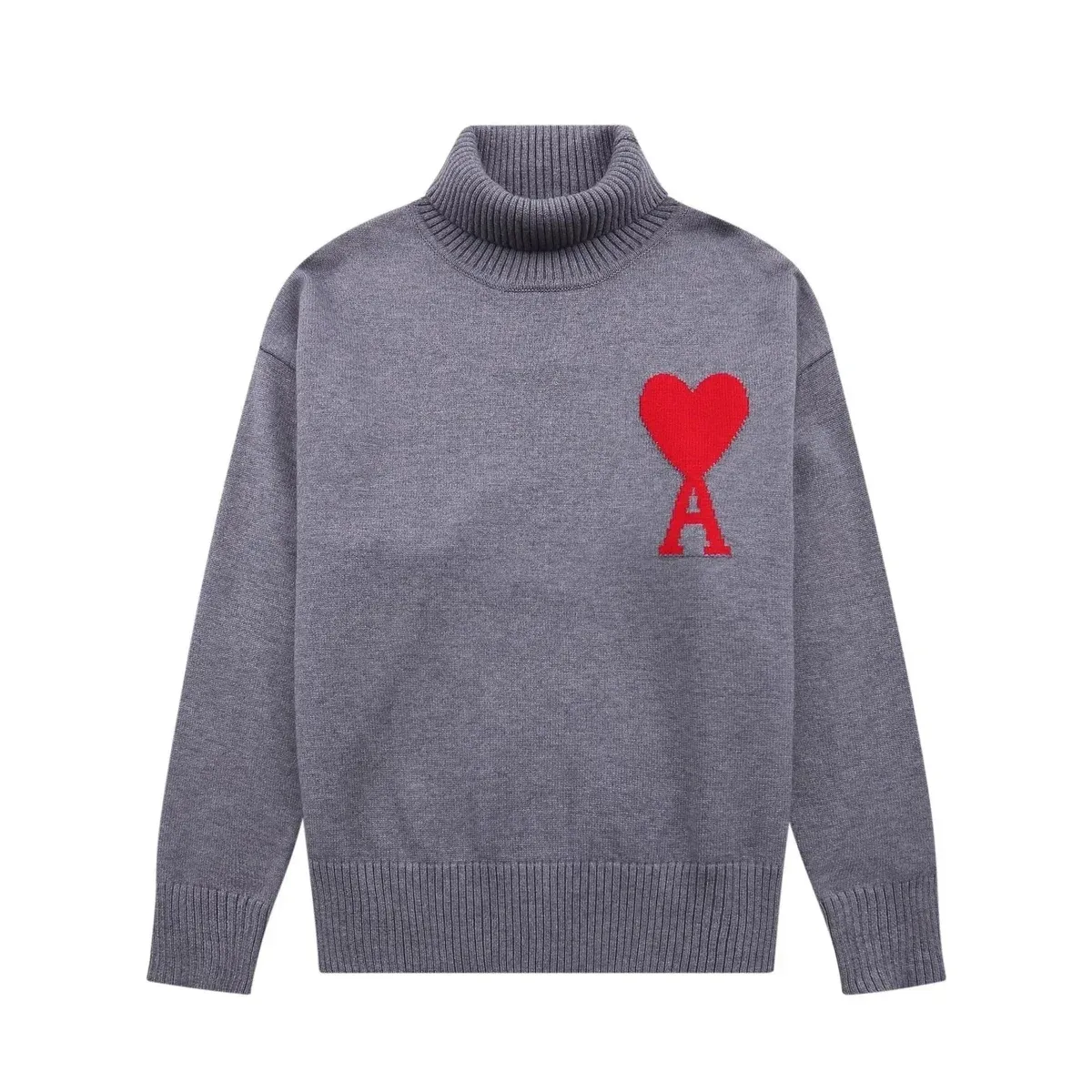Ami Paris A12爱心高领灰色红心毛衣