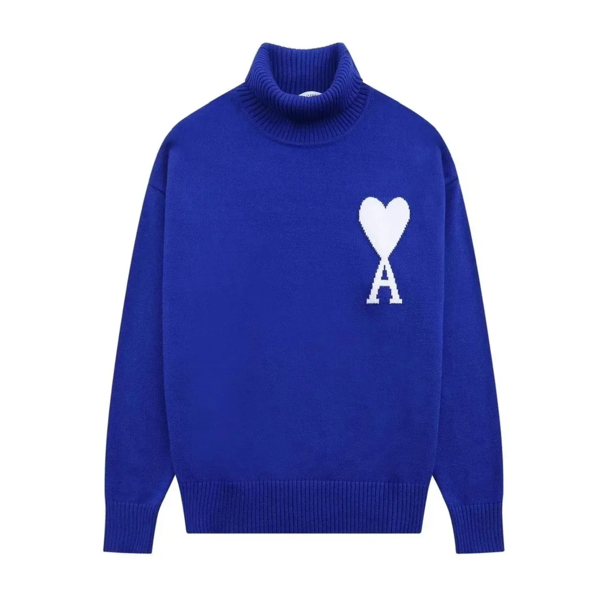Ami Paris Ami de Coeur Blue White Heart Turtleneck Sweater