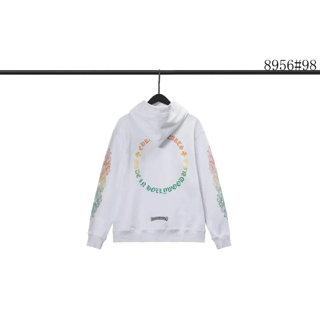 Chrome Hearts CH Cross White Hoodie with Rainbow Print