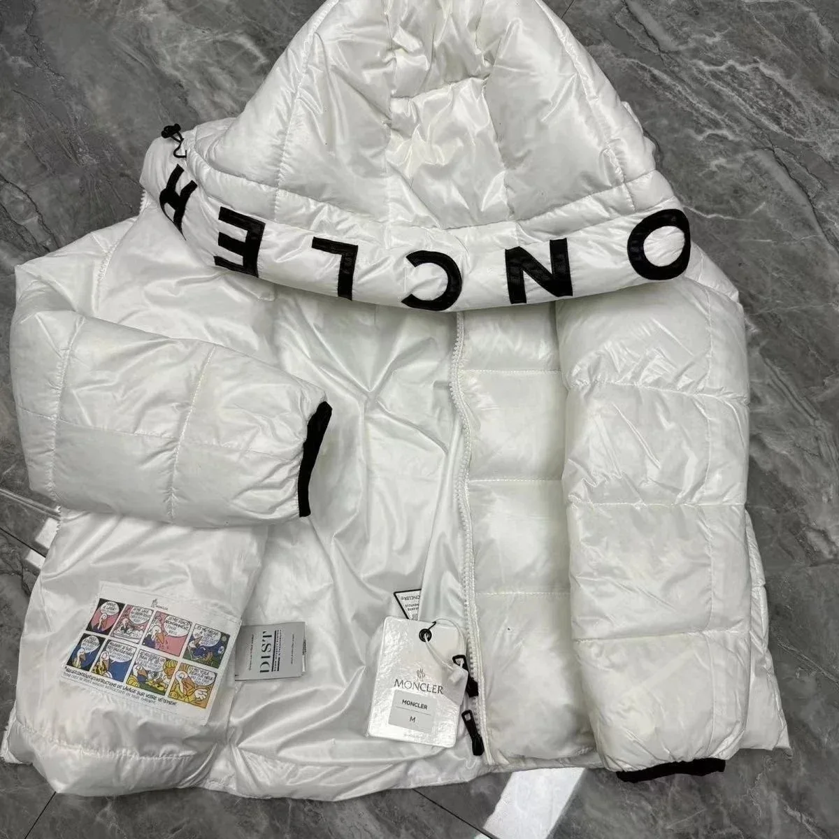 Moncler White Logo Hooded Puffer Jacket