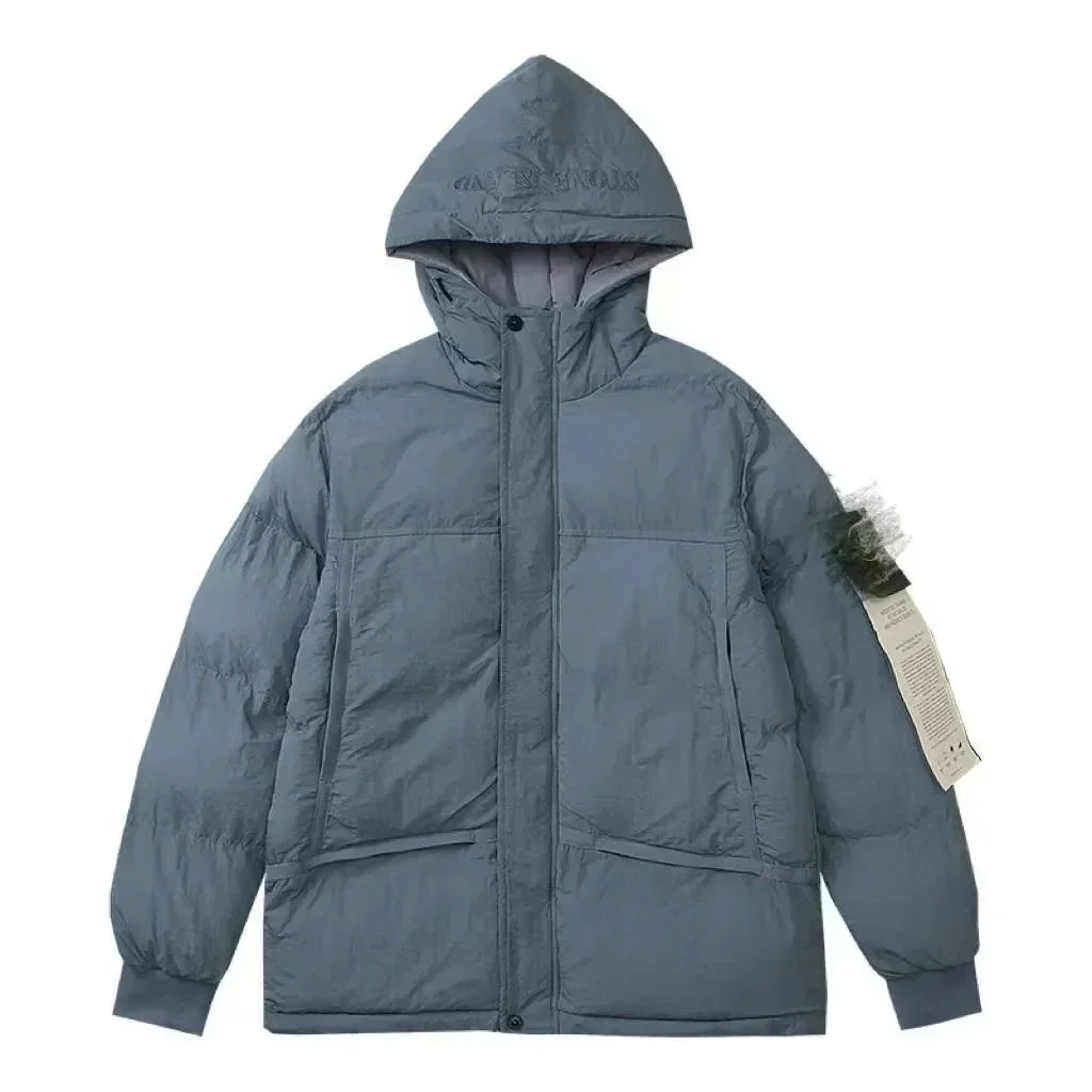 Unisex Blue Puffer Jacket with Hood