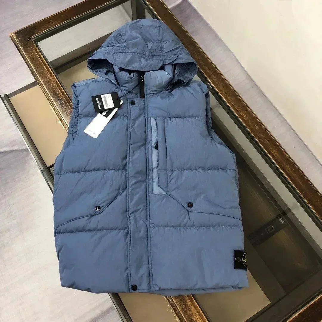 Stone Island Shadow Project Blue Hooded Puffer Vest
