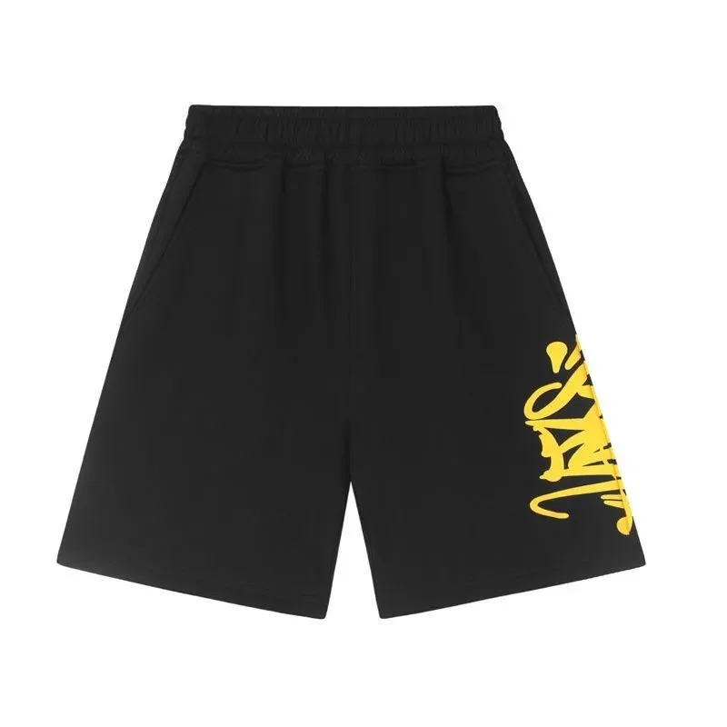 Black with Yellow Graffiti Print Shorts