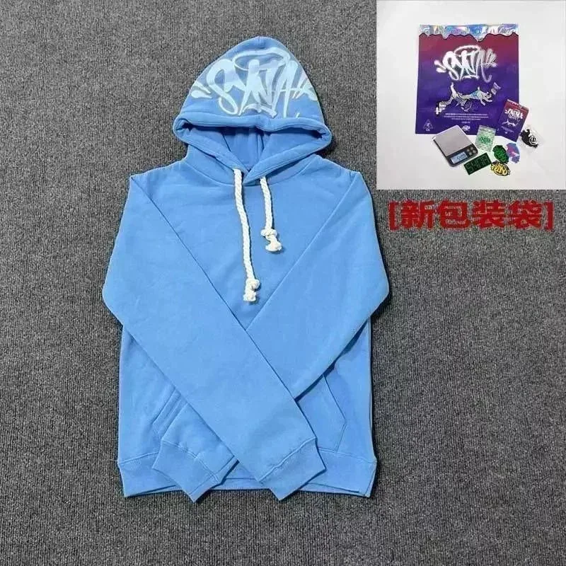 Unisex Sky Blue Hoodie with White Graffiti Print