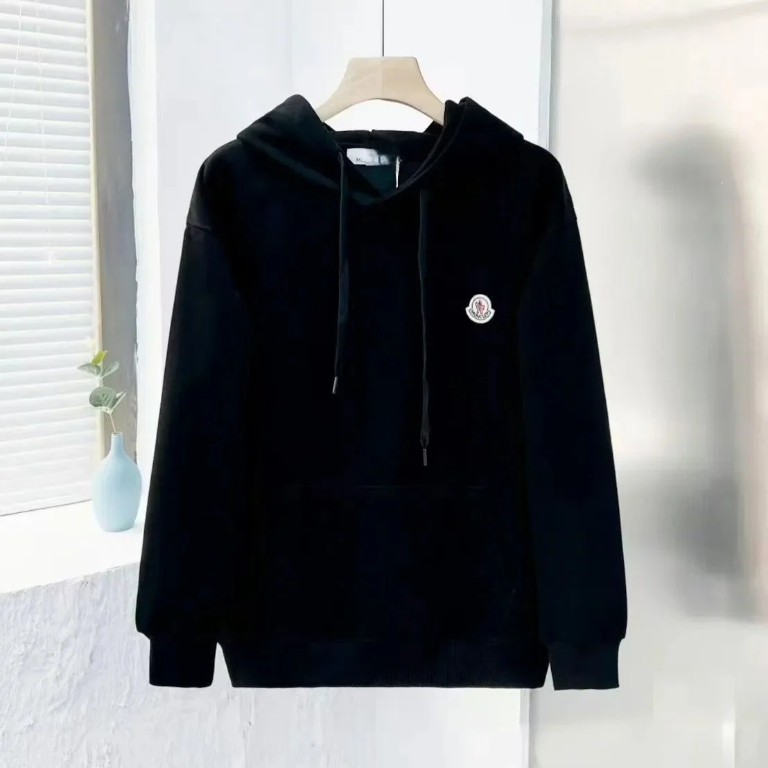 Moncler Black Hoodie with Embroidered Logo
