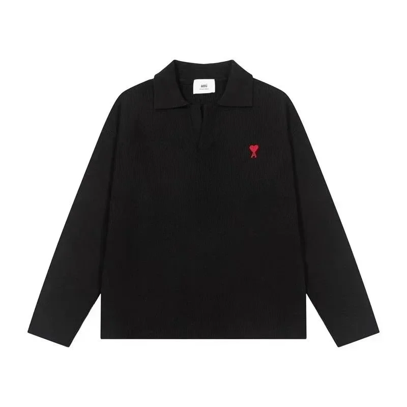 Ami Black Red Logo Polo Shirt