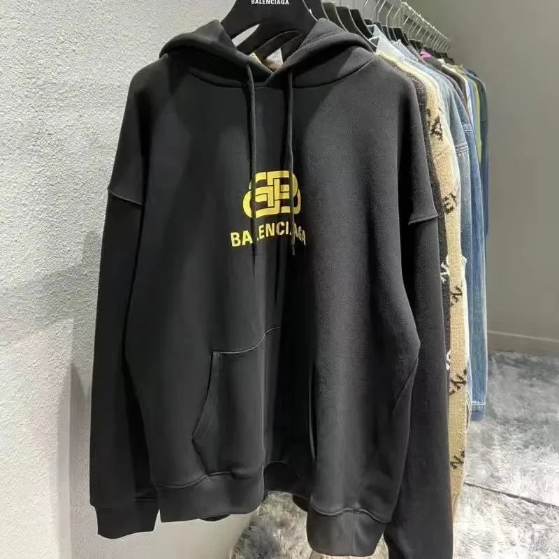 Balenciaga Triple Black Hoodie with Logo Print
