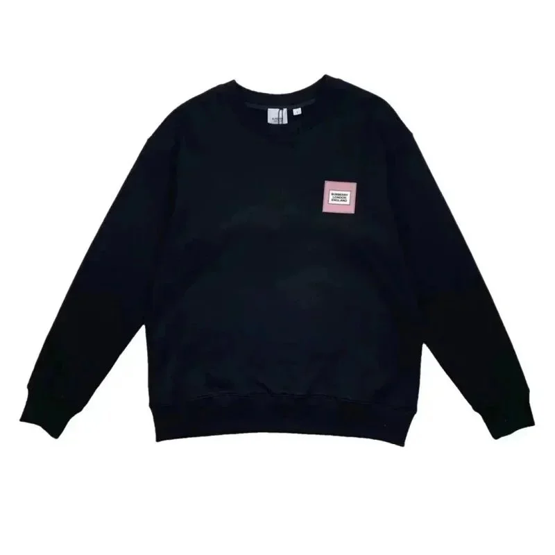 Black Oversized Crewneck Sweatshirt with Pink Patch