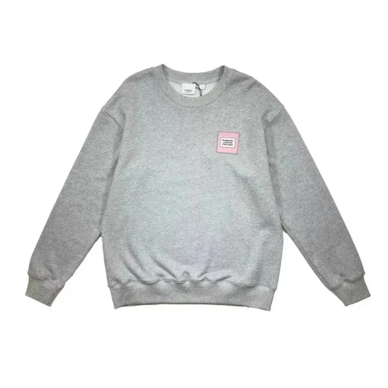 Unisex Grey Oversized Crewneck Sweatshirt with Pink Patch