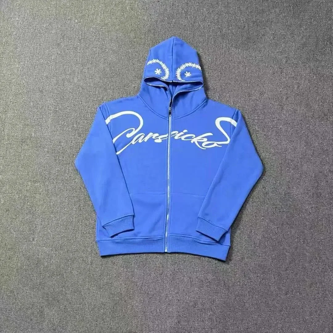 Blue Carsicko Zip-Up Hoodie with Embroidered Details