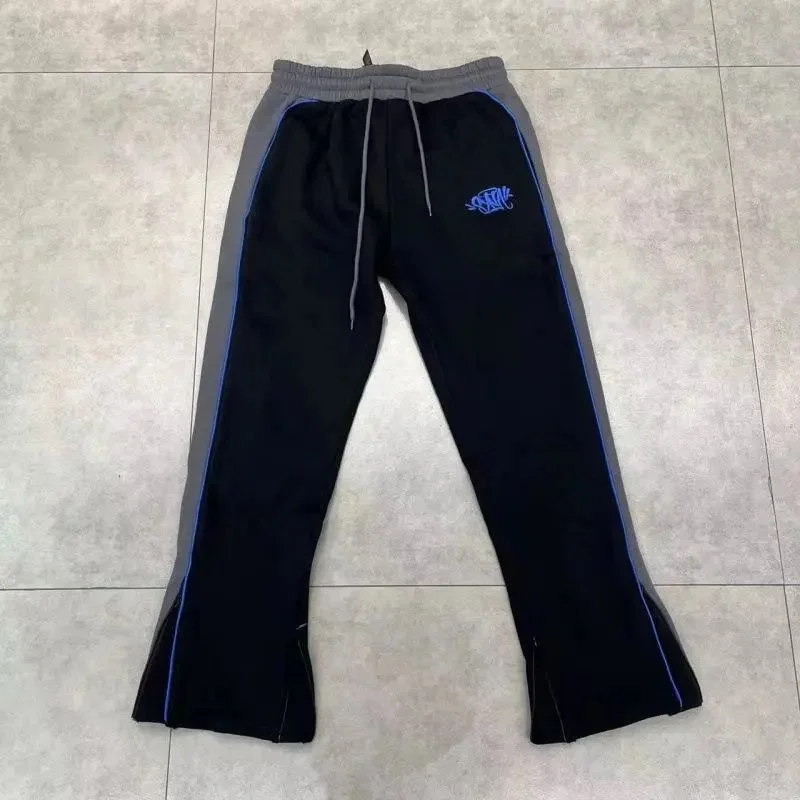 Black & Grey Panelled Track Pants with Blue Accents