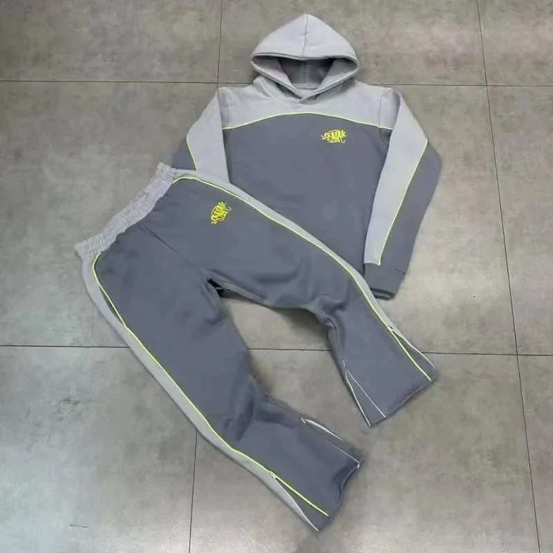 Gray & Yellow Tracksuit Set with Neon Accents