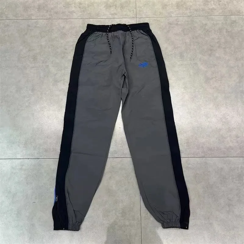 Unisex Grey & Black Track Pants with Blue Logo