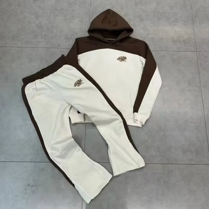 Unisex Brown & White Colorblock Tracksuit Set