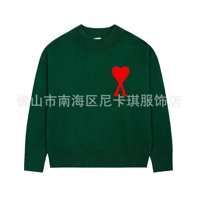 Ami Paris AI-40 Green Heart Knit Sweater