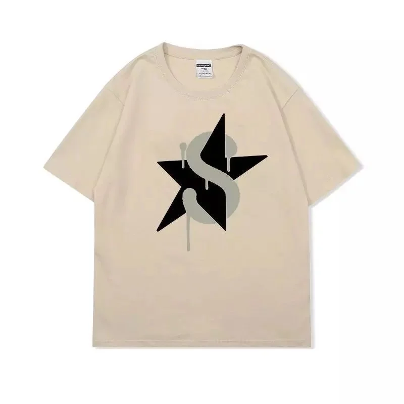 19卡其 Oversized T-Shirt with Star S Print