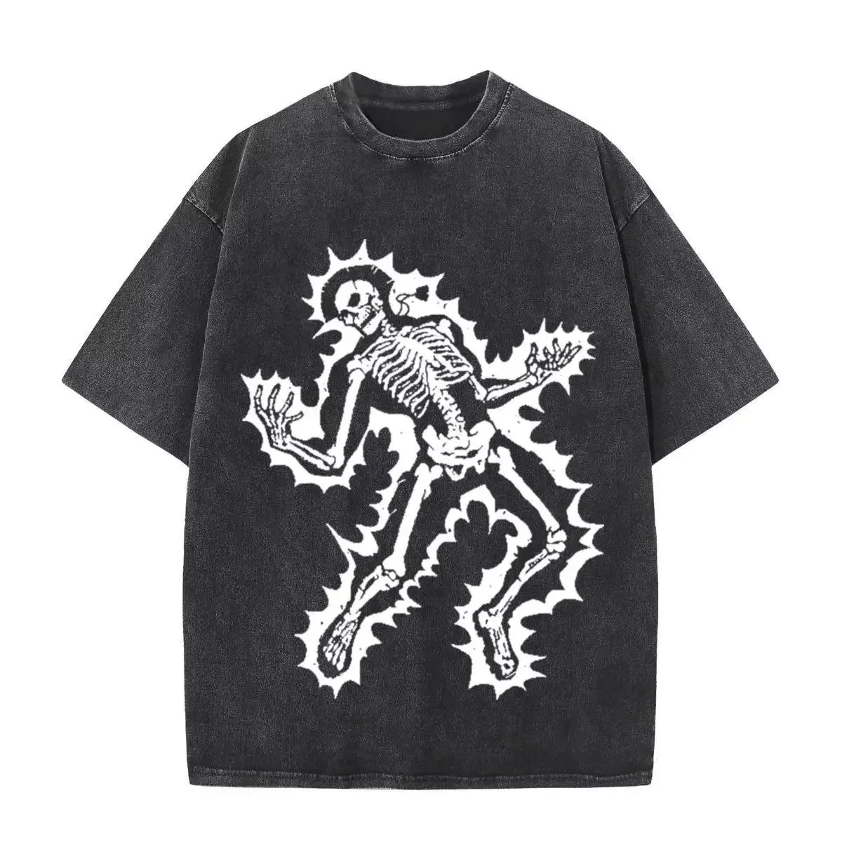Unisex Black Skeleton Print T-Shirt