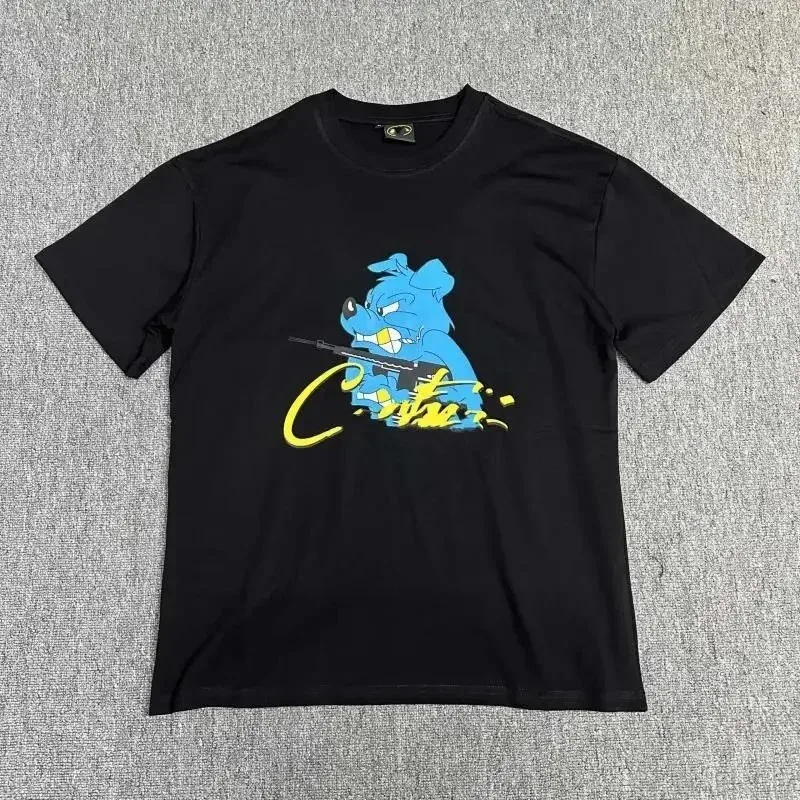 Black Cartoon Dog Print T-Shirt