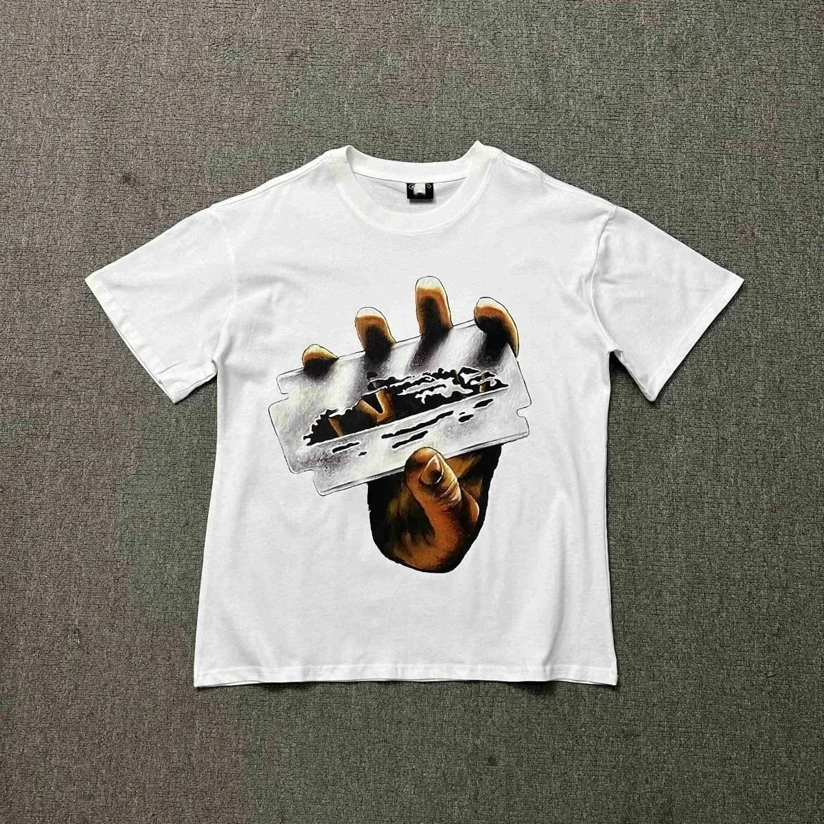 White Graphic T-Shirt with Razor Blade Print