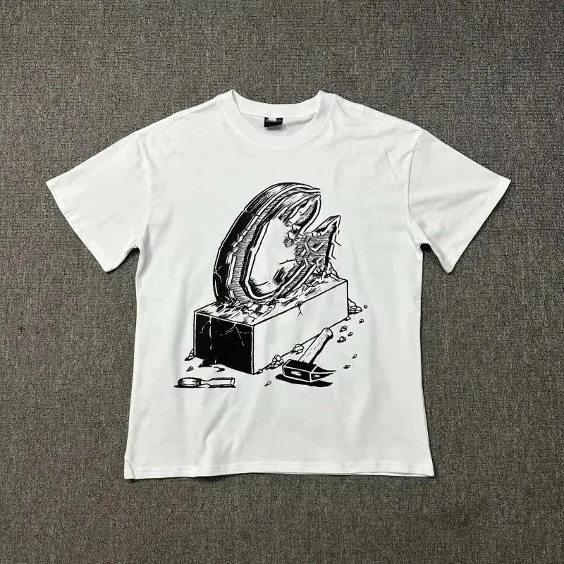 White Graphic T-Shirt with Axe Print