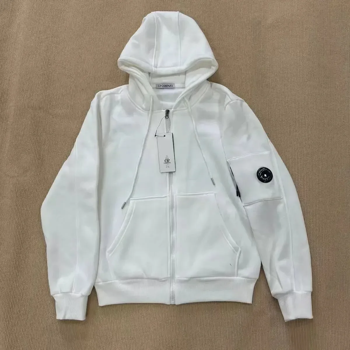 CP Company Goggle White Fleece Zip-Up Hoodie