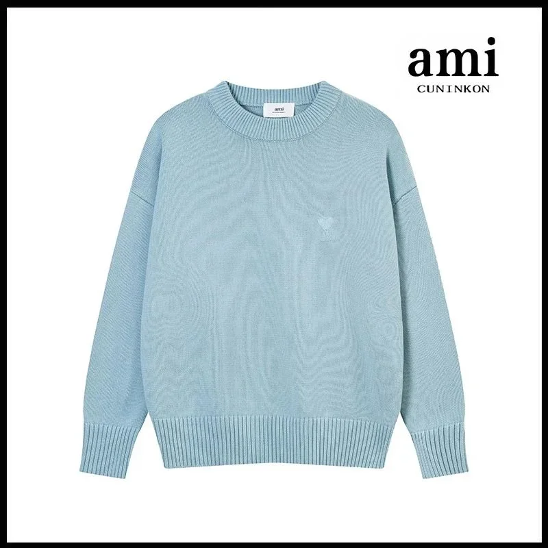 Ami CUNINKON Sky Blue Round Neck Knit Sweater A8115