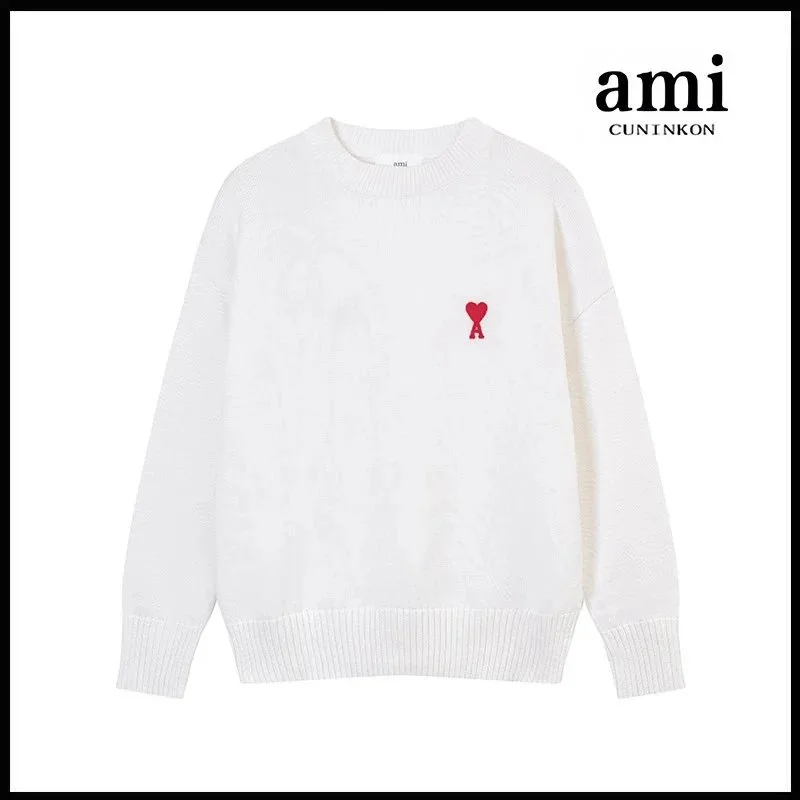 AMI A8115 White Heart Logo Crewneck Sweater