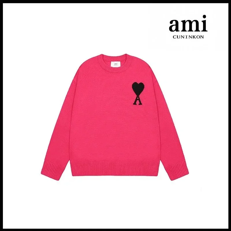 AMI 2115圆领提花款玫红针织衫