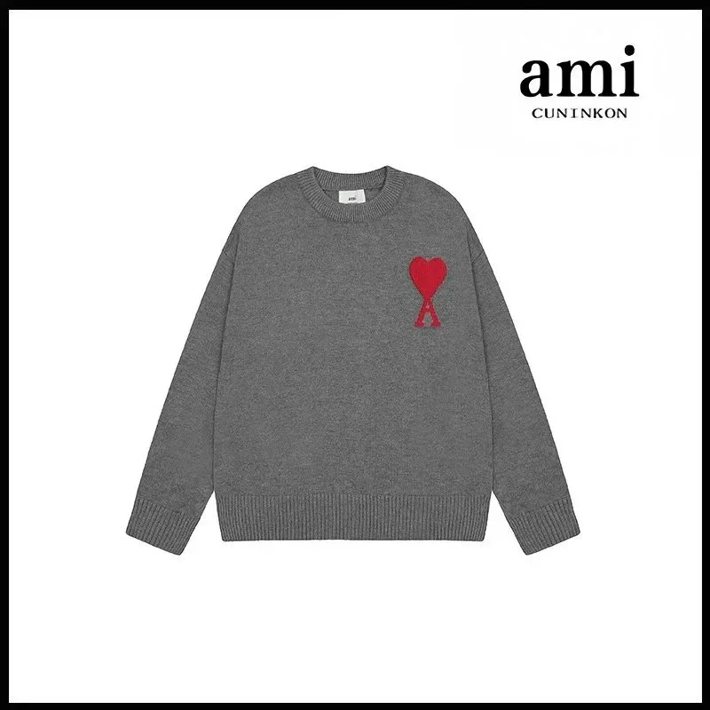 ami 2115圆领提花款款 深灰红标 Sweater