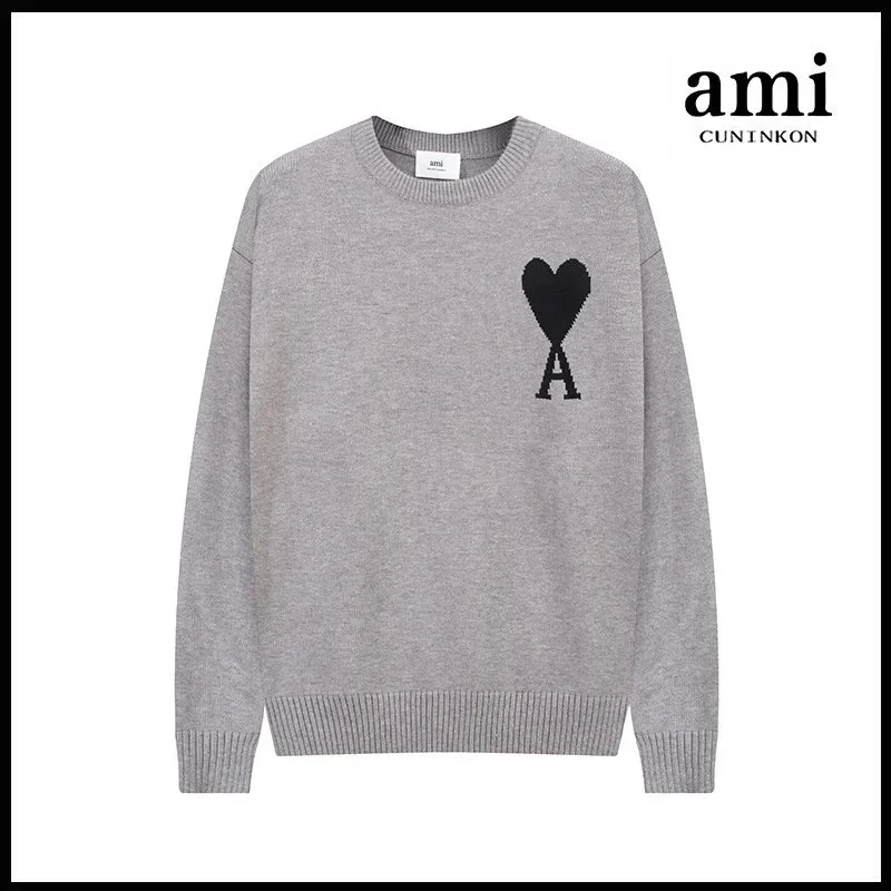 Ami Paris AMI A8圆领提花款 Grey Heart Logo Sweater Grey - 1