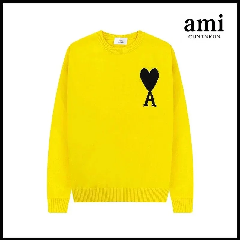 AMI A8圆领提花款 Yellow Sweater