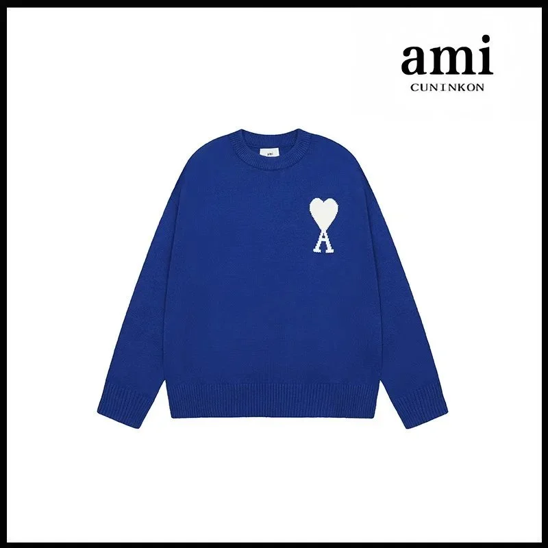 AMI 2115圆领提花款款克莱因蓝毛衣