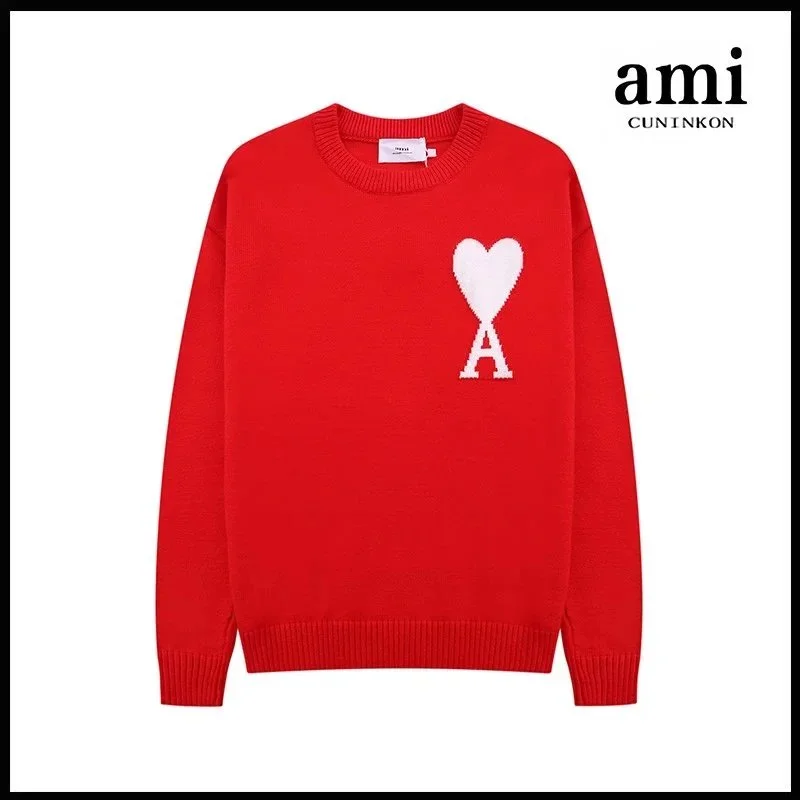 AMI A8圆领提花款 Red Heart Knit Sweater