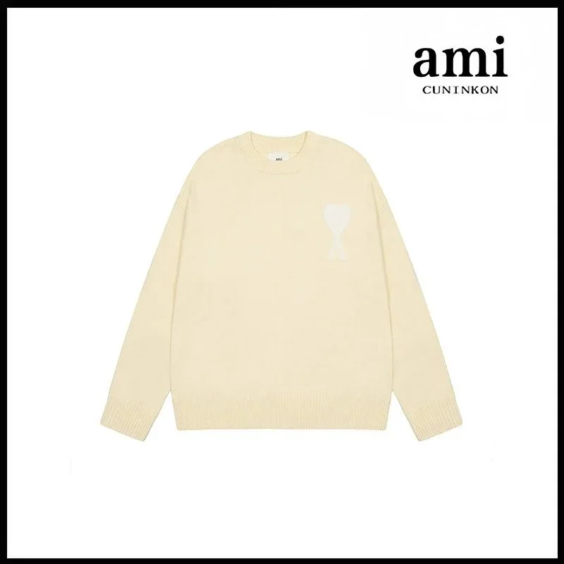 Ami 2115圆领提花款款杏色圆领毛衣