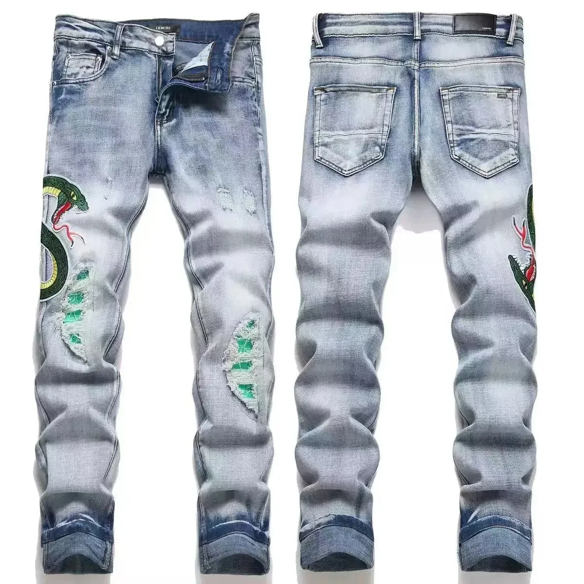 Light Blue Snake Embroidery Jeans