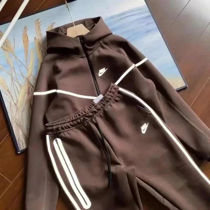 Nike Tech Fleece Brown White Tracksuit Set