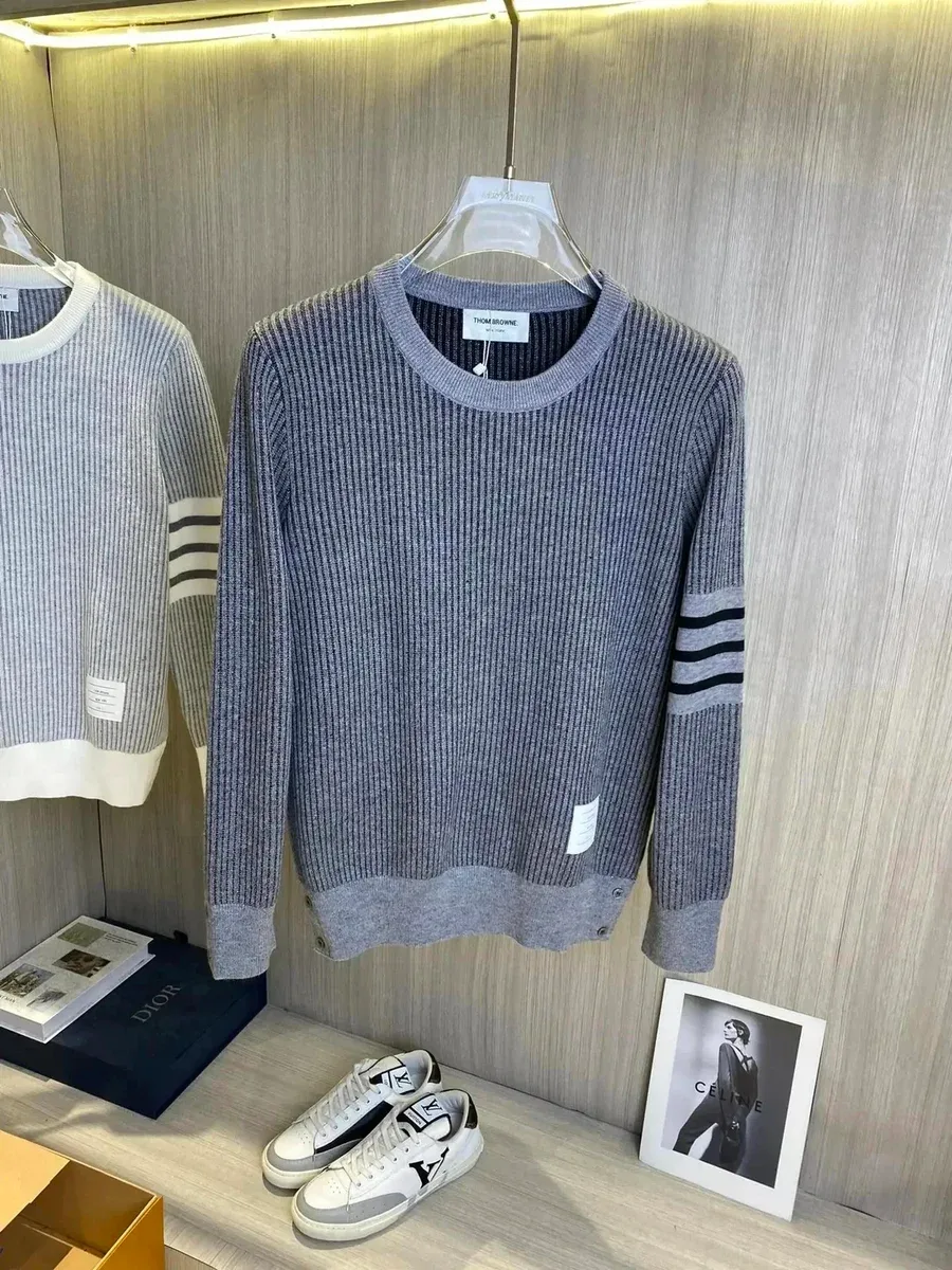 Thom Browne TB-007 Grey Ribbed Sweater