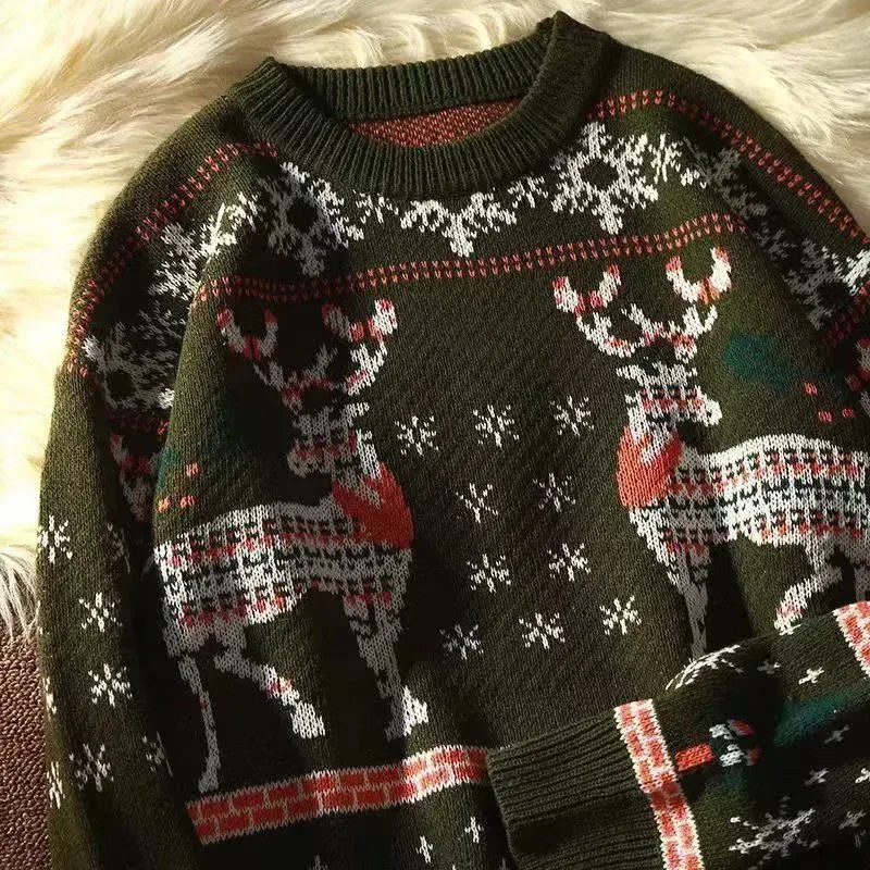Holiday Deer Print Knit Sweater