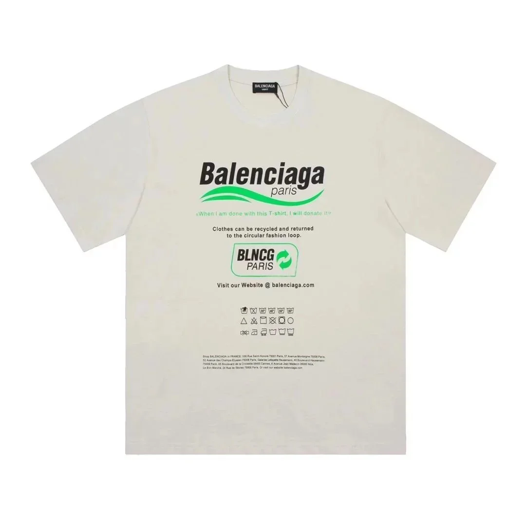Balenciaga White Green Lettering T-Shirt