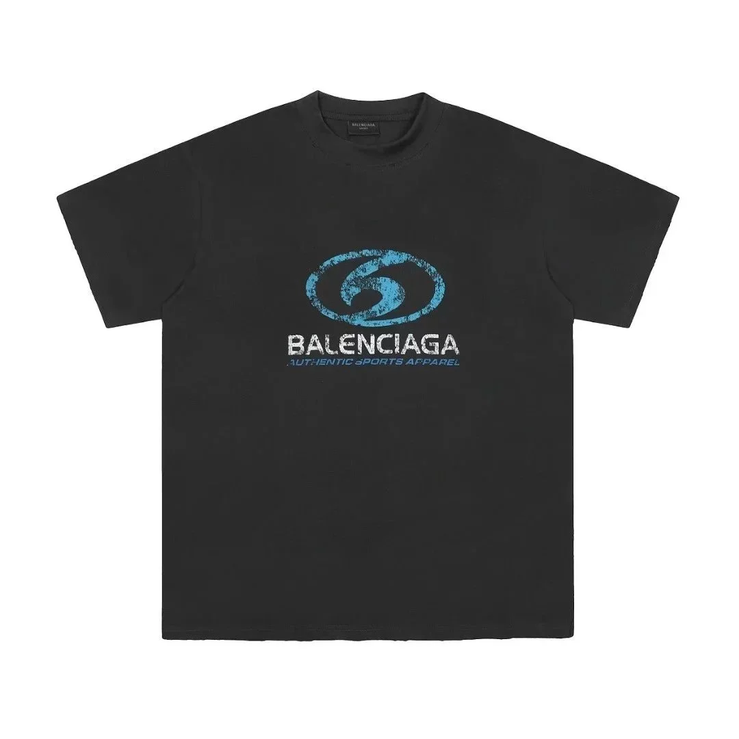 Balenciaga Grey Blue Logo T-Shirt