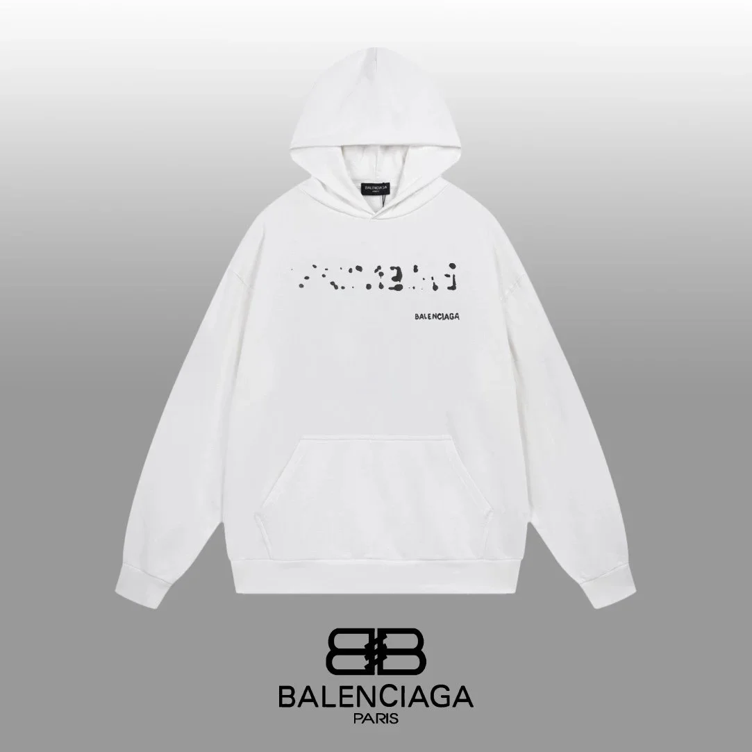 Balenciaga White Logo Print Oversized Hoodie