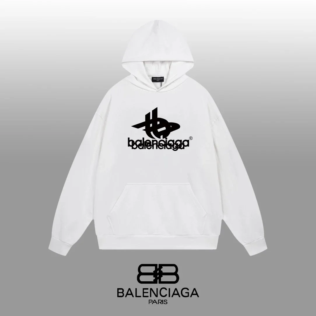 Balenciaga White Hoodie with Black Logo