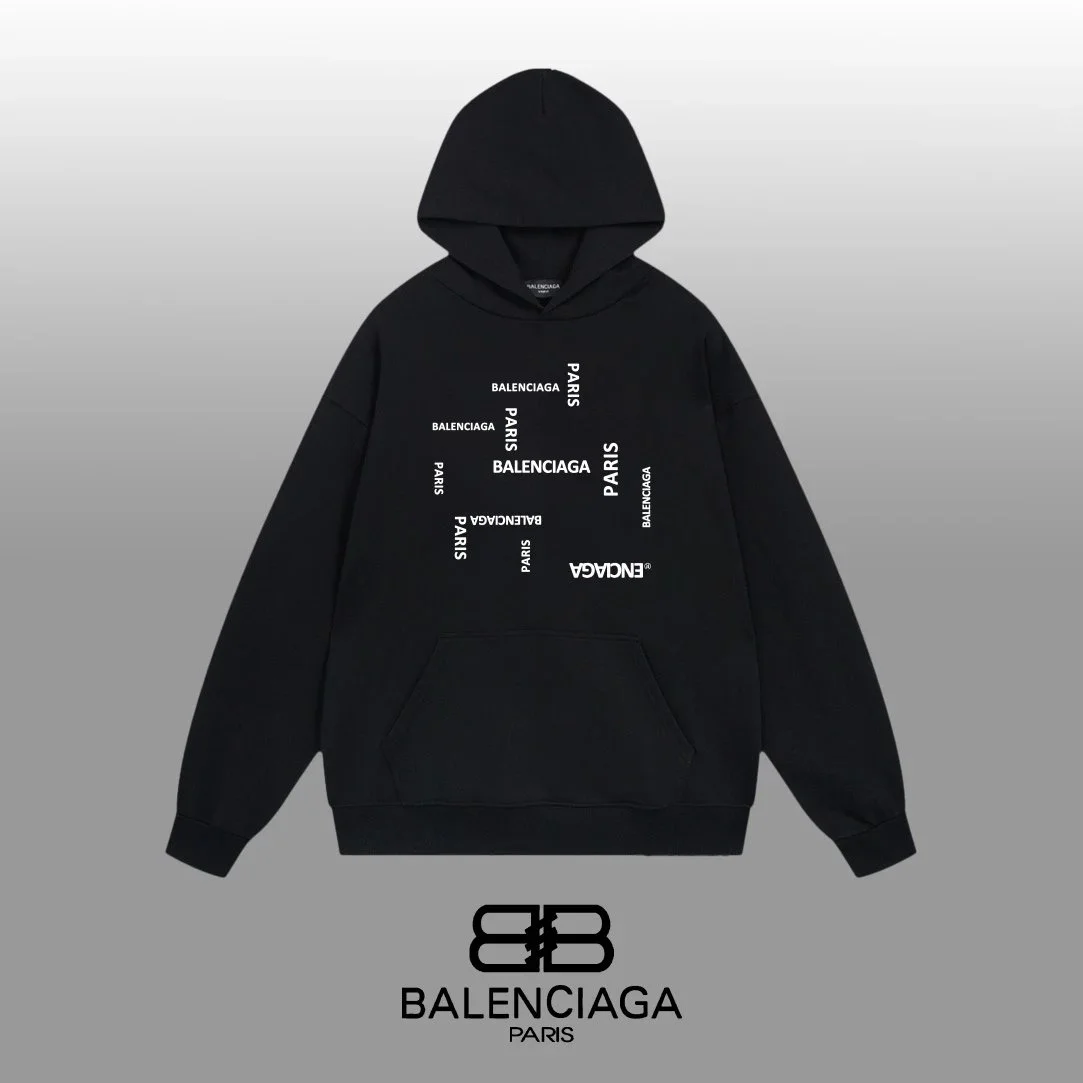 Balenciaga Black Logo Print Hoodie